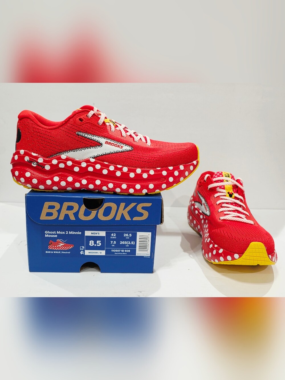 Brooks Ghost Max 2 MINNIE MOUSE RunDisney 2025 Red Polka Men’s 8.5 Medium D New